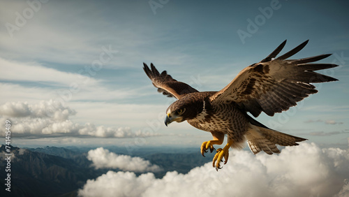 A beautiful falcon flying in the sky