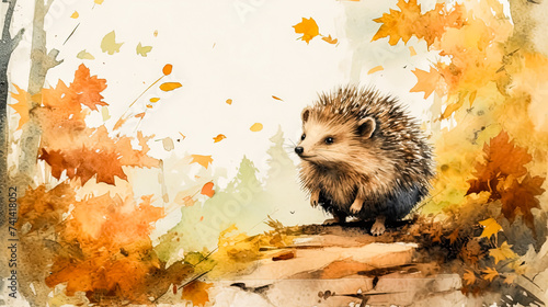 a hedgehog nestled within the serene ambiance of an autumn forest