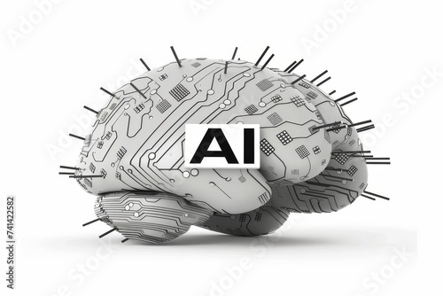 AI Brain Chip neon sky blue. Artificial Intelligence nanotechnology mind ion doping axon. Semiconductor immunology circuit board semiconductor packaging equipment