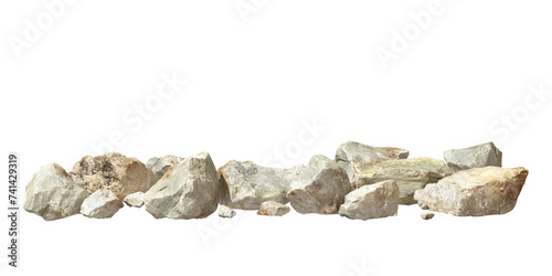 Scattered pile of stones ground on transparent backgrounds 3d render png