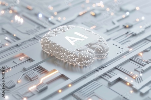 AI Brain Chip representation. Artificial Intelligence mouse mind brain computer interface research axon. Semiconductor ai standard circuit board synaptic integration