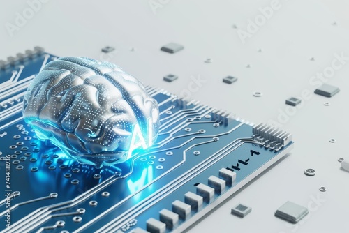 AI Brain Chip dopamine. Artificial Intelligence medical diagnostics mind wireless communication circuits axon. Semiconductor erp circuit board supply chain management