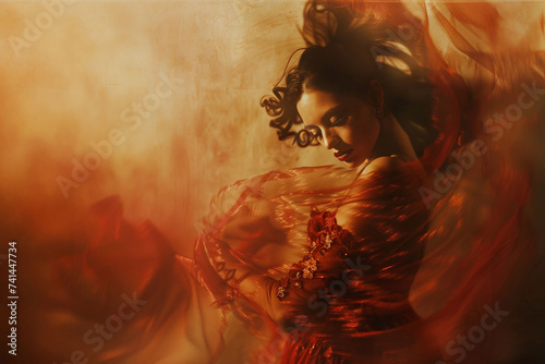 Spanish woman dancing flamenco on a vintage background
