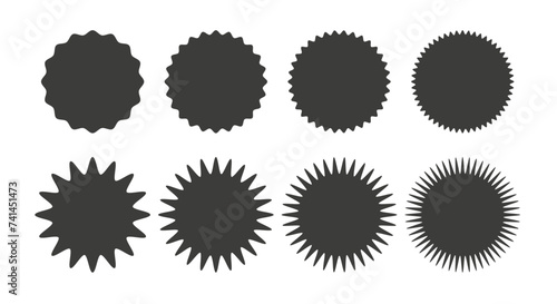 Zigzag edge round shapes collection. Jagged sticker or stamp set with wavy edges