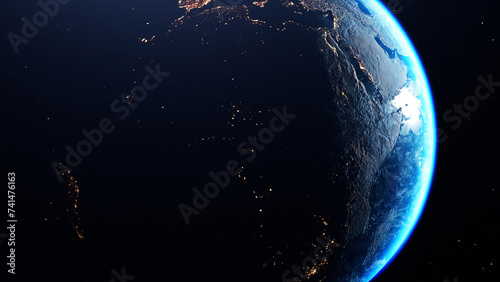 Realistic planet earth and different continents day and night lights