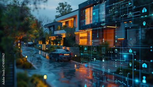 Intelligent Home Security Analytics, Illustrate intelligent home security analytics with an image showing AI algorithms analyzing security footage to identify suspicious activities, AI