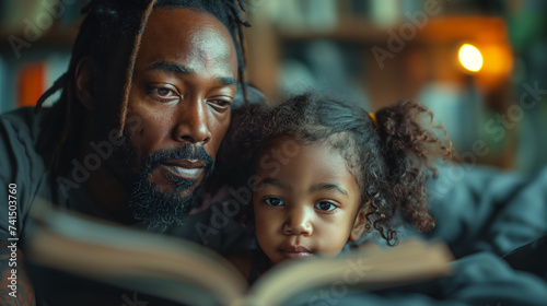 16:9 or 9:16 Father reads a story to his child before bedtime. Expressing love on Father's Day.