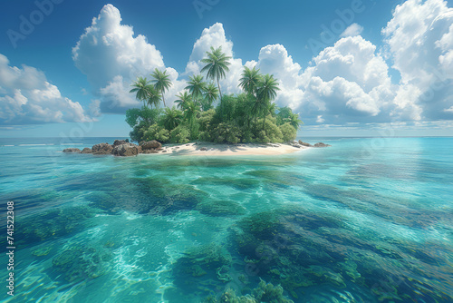 A tropical island offering breathtaking panoramas overlooking a vibrant coral reef. Generative Ai.
