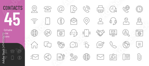 Contacts Line Editable Icons set. Vector illustration in modern thin line style of communication icons: messages, calls, e-mail, address, and more. Pictograms and infographics for mobile apps 