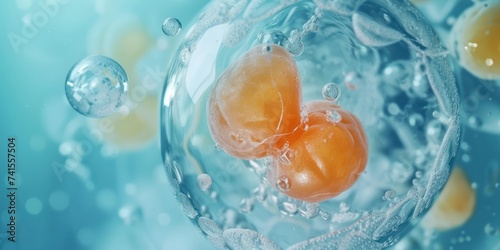 Embryo artificial insemination or human cloning, on a blue laboratory background