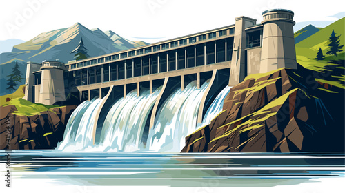 Abstract hydroelectric dam producing green energy. simple Vector art