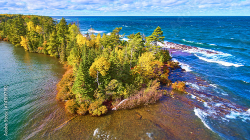 Aerial Autumn Forest Peninsula and Lake Superior Shore
