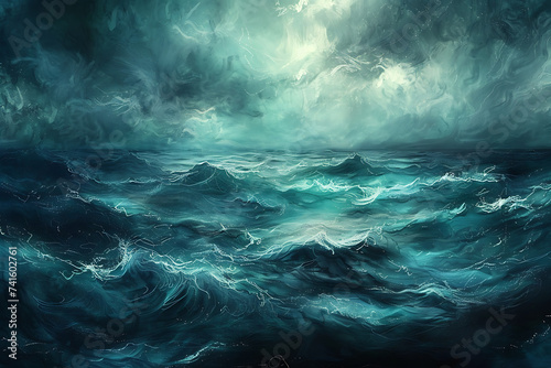the ocean wallpaper in the style of dark emerald and 