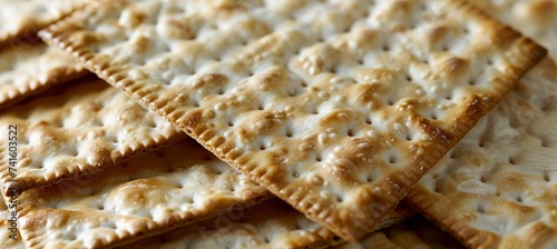 Detailed texture of traditional matzah bread, perfect for text placement, jewish cuisine.