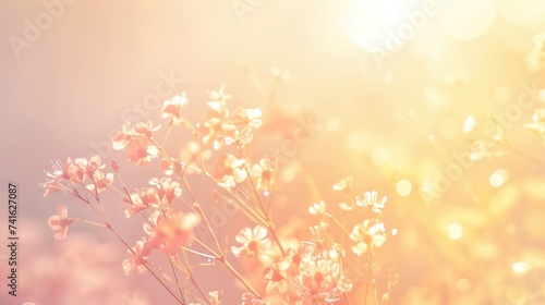 Golden Hour Bliss with Wildflowers Basking in Soft Sunlight Creating a Romantic Natural Scene abstract background
