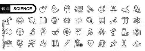 Science, scientific activity elements line web icon set. Simple vector illustration. Editable stroke