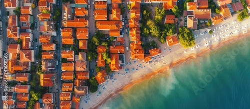 Split city beaches aerial view Croatia. with copy space image. Place for adding text or design