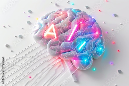 AI Brain Chip neurotrophin 4. Artificial Intelligence prefrontal cortex human memory mind circuit board. Neuronal network ai education smart computer processor brain empowerment