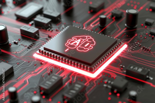 AI Brain Chip glutamate. Artificial Intelligence image segmentation human visionary approach mind circuit board. Neuronal network neurology smart computer processor ethics in ai