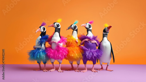 Penguin ballet company in vibrant tutus