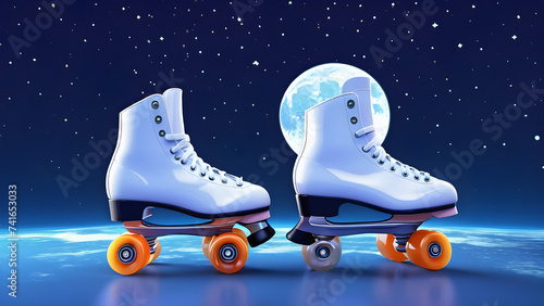 glassy roller skates on a moon background. roller skates on a white background. illustration of a skate
