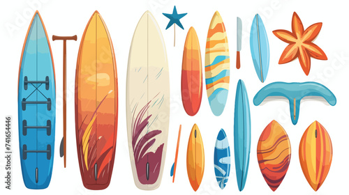 Summer surfboard elements vector set. Summer surf