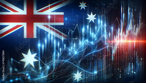 stock exchange chart graph on australian flag background