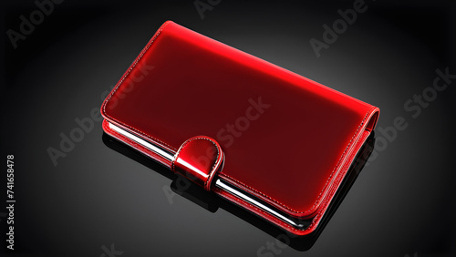 glassy a red wallet on black background