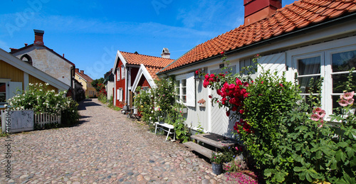 Flower street in old Kungsgatan (Gamla Kungsgatan), Kalmar city in Sweden