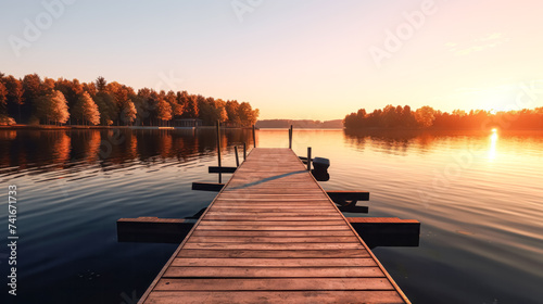 A serene lakeside scene at dusk as smoke drifts over the calm waters