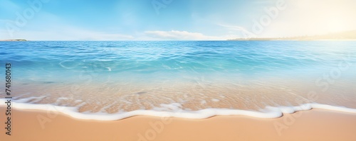 Tranquil Coastal Scene: Serene Beach with Clear Water and Radiant Sunlight Reflections. Concept Coastal Photography, Serene Beach, Clear Water, Radiant Sunlight, Tranquil Scenes