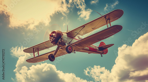 Vintage Biplane Soaring the Cloudy Skies