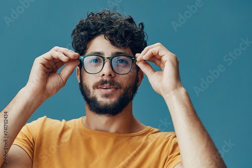 Portrait young fashionable person face attractive men background looking expression cool guy adult confident