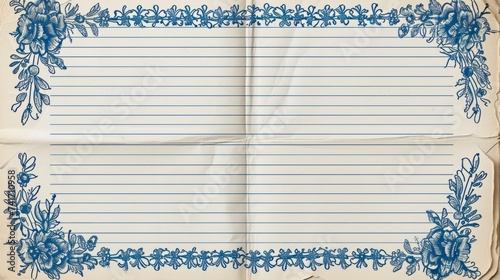 Blue floral lined paper