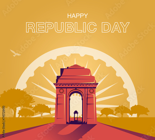 Illustration of India background showing its incredible culture and diversity with monument, dance and festival celebration for 26th January Republic Day of India