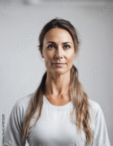 portrait of yoga instructor , isolated white background, copy space for text 