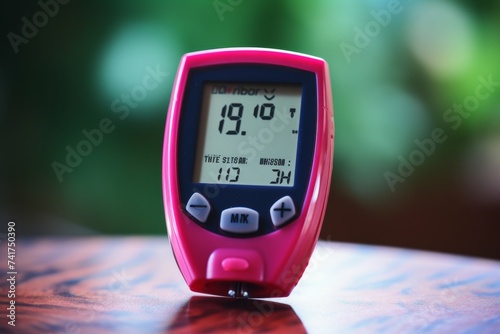 Senior diabetic man checking glucose levels at home with continuous glucose monitor