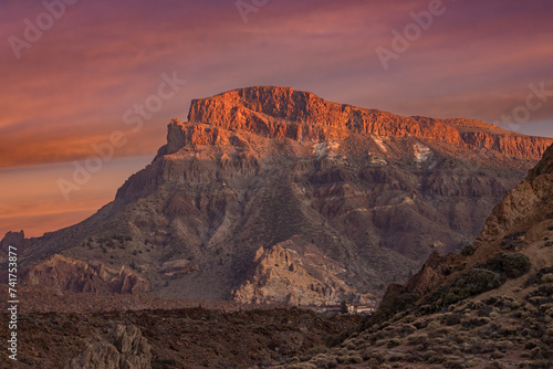 Sunset view of Teide mountain and surrounding area in Tenerife (Spain)