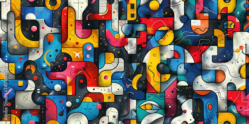 Art banner in graffiti style with geometric meshes