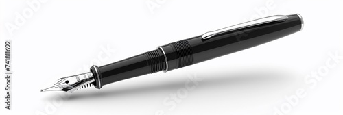Stylish black vintage fountain pen isolated on white background