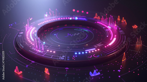3d render of a circle HUD for an energy grid management system with consumption and production data