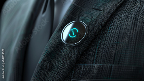 3d render of an elegant lapel pin with an interactive digital display