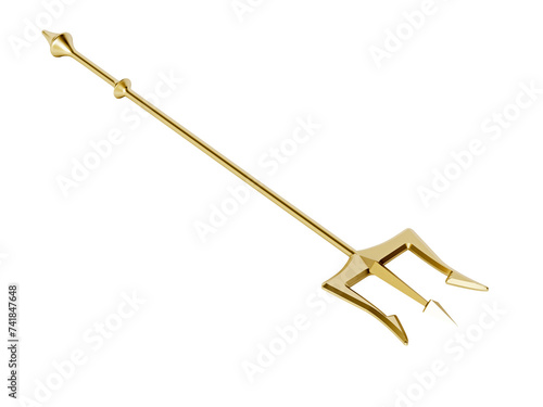 Gold trident isolated on transparent background. 3D illustration