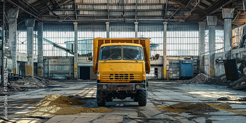 truck stands in a hangar on a farm