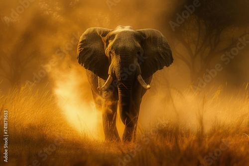 elefante africano que se alza majestuosamente en la sabana cubierta de hierba, su piel arrugada y sus largos colmillos lo convierten en un símbolo de fuerza y ​​sabiduría