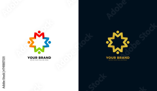 Letter m group logo. Human star illustration design, communication, friendship icon, holding company, business cooperation. Graphic design vector