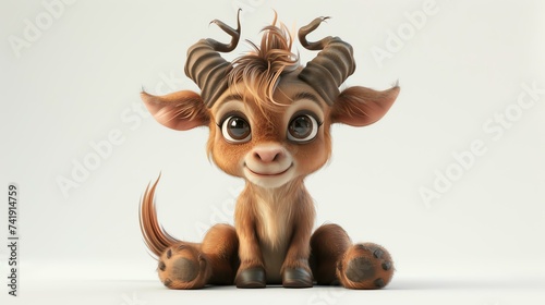 An irresistibly adorable 3D satyr stands playfully on a crisp white background. This endearing creature with goat-like features, delightfully expressive eyes, and tiny hooves is sure to capt