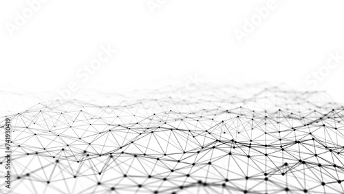 Abstract black network connection structure. Technology style background with points and lines. Digital futuristic wallpaper. Big data visualization. 3D rendering.