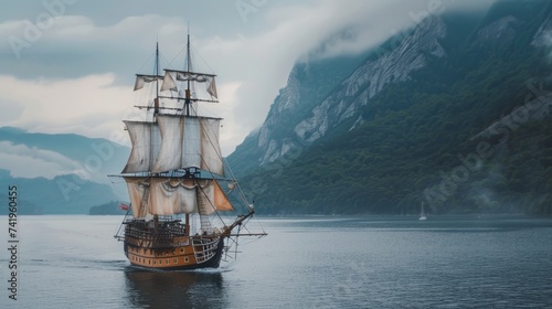 Pirate ship sailing on the sea generative ai