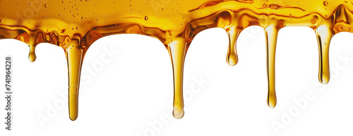 Liquid honey dripping over white transparent background